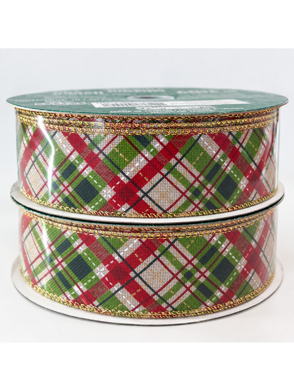 Kirkland Signature Christmas Plaid Wire Edged Ribbon 1.5 In 50 Yd Lot of 2